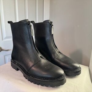 $450 VINCE CABRIA WATER RESISTANT FRONT ZIP BOOT BLACK LUG COMBAT Size 7